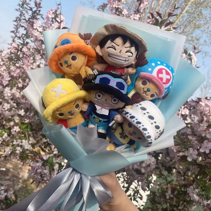 Plush One Piece Tony Tony Chopper Monkey D. Luffy & Trafalgar Law Stuffed Toy Flower Bouquet