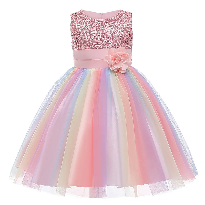 Girls Sequin Rainbow Tutu Tulle Dress (Age 3Y-10Y) Pink