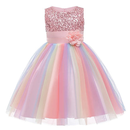 Girls Sequin Rainbow Tutu Tulle Dress (Age 3Y-10Y) Pink