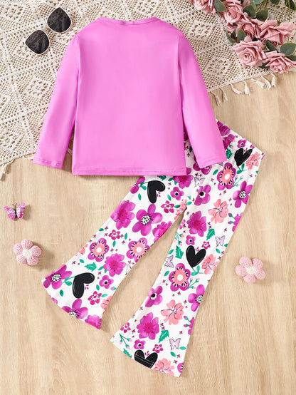Girls Long-Sleeved T-shirt & Flared Trousers Set (Age 4-7YRS)