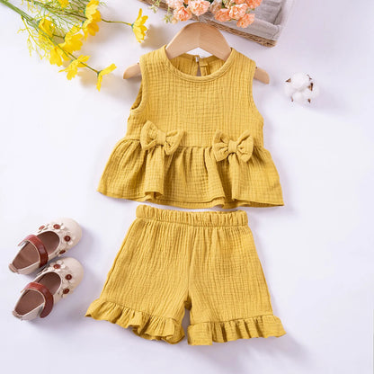 Baby/Toddler Sleeveless Bowknot Ruffled Vest Camisole & Shorts (Age 6M-5YRS)