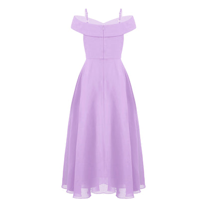 Girls Chiffon Off-the-Shoulder Adjustable A-Line Dress (Age 4-16 YRS)