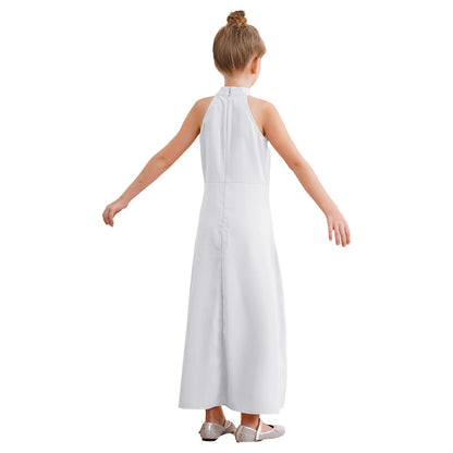 Girls Elegant Sleeveless High-Low Skirted Jumpsuit (Age 6-16YRS)