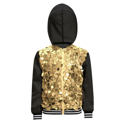 Girls Metallic Shiny Sequins Hooded Jacket (Age 6-16 YRS)