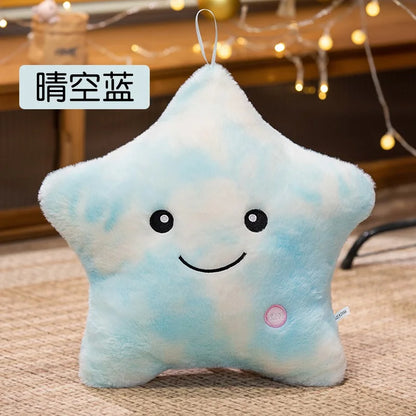 Plush LED Luminous Star Pillow Stuffed Toy 24x22cm New Blue