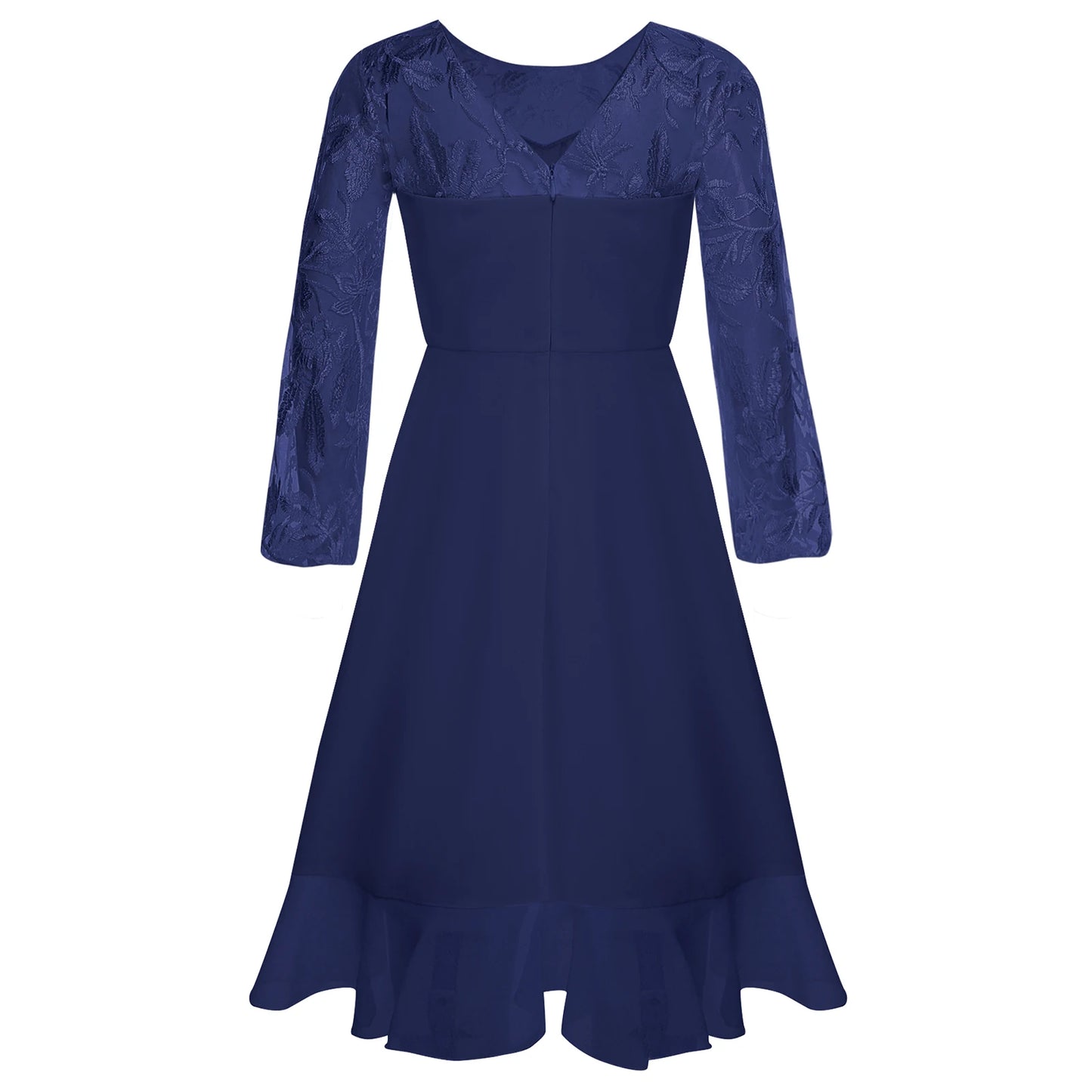 Girls Chiffon Long Sleeve High Waist Mesh Embroidery Dress (Age 8-16 YRS)
