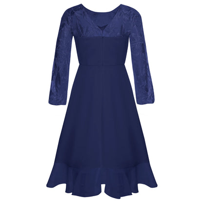 Girls Chiffon Long Sleeve High Waist Mesh Embroidery Dress (Age 8-16 YRS)