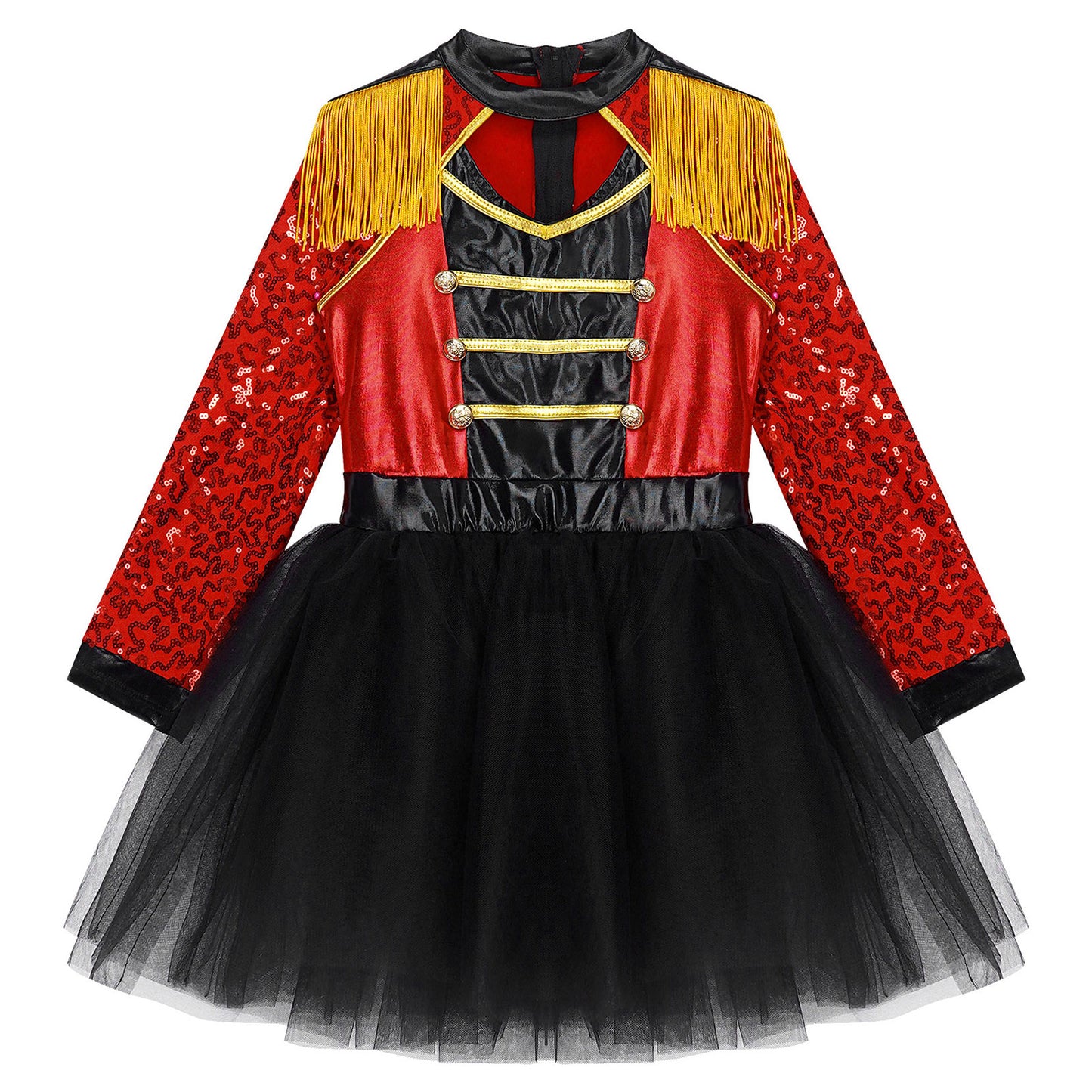 Girls Circus Ringmaster Magician Sequin Leotard Tutu Dress Costume (Age 6-16 YRS)