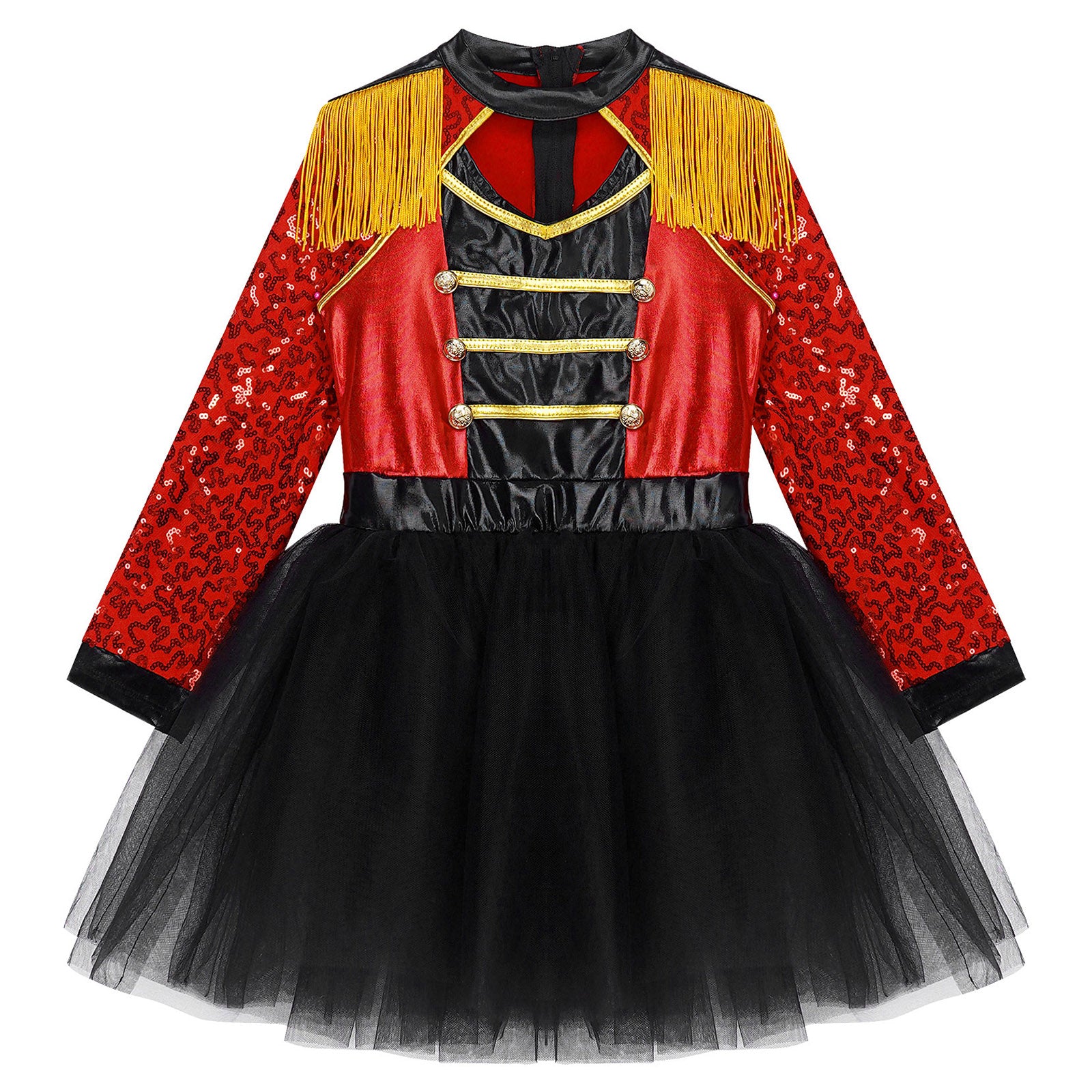 Girls Circus Ringmaster Magician Sequin Leotard Tutu Dress Costume (Age 6-16 YRS)