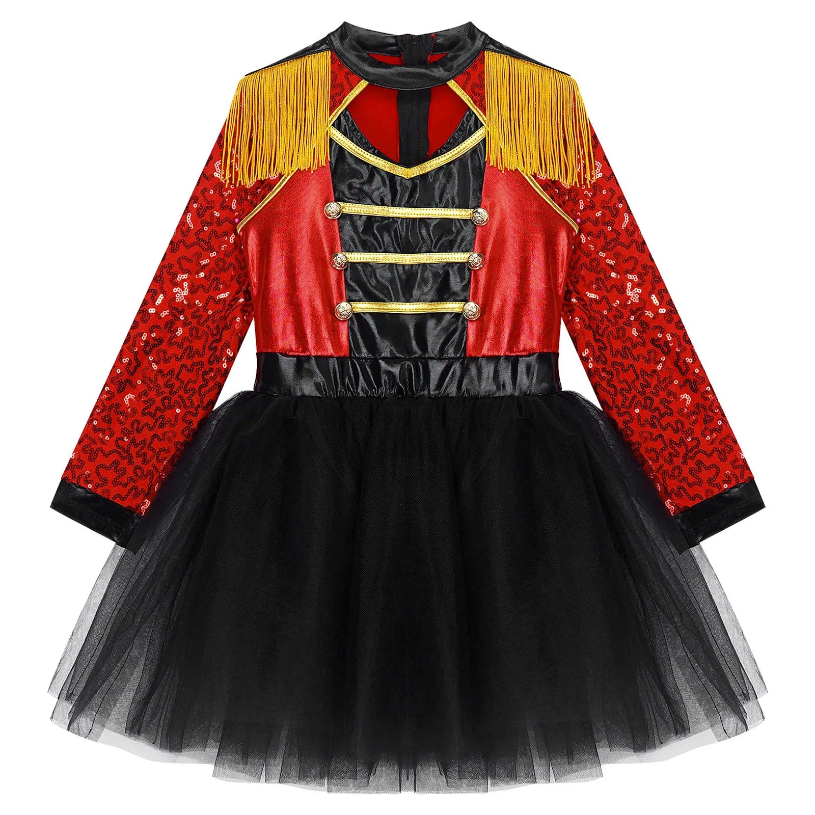 Girls Circus Ringmaster Magician Sequin Leotard Tutu Dress Costume (Age 6-16 YRS)