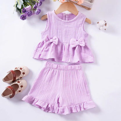 Baby/Toddler Sleeveless Bowknot Ruffled Vest Camisole & Shorts (Age 6M-5YRS)