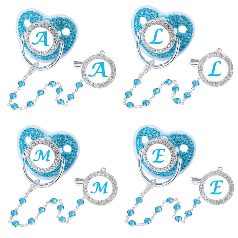 Baby Blue Zircon Rhinestone Luxury Pacifier Dummy Clip