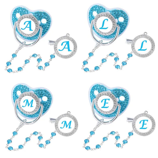 Baby Blue Zircon Rhinestone Luxury Pacifier Dummy Clip
