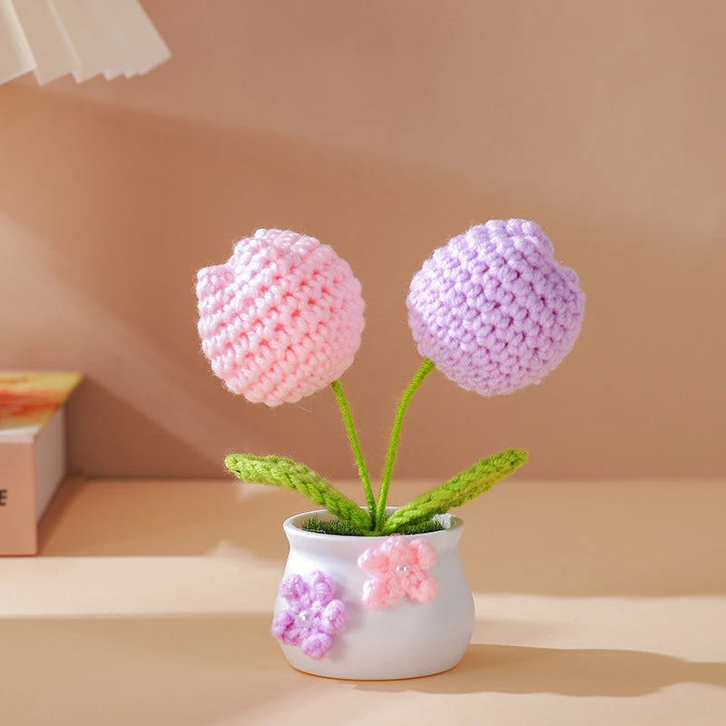 Handmade Knitted Sunflower Tuilp Flowers Desktop Ornament Decoration