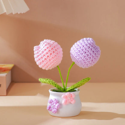 Handmade Knitted Sunflower Tuilp Flowers Desktop Ornament Decoration