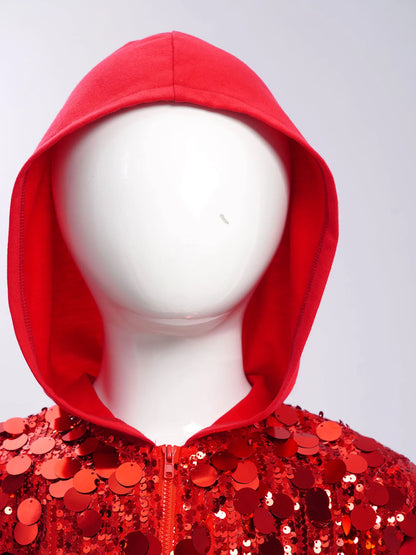 Girls Metallic Shiny Sequins Hooded Jacket (Age 6-16 YRS)