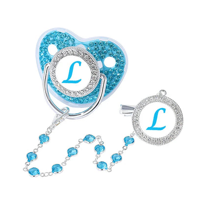 Baby Blue Zircon Rhinestone Luxury Pacifier Dummy Clip L