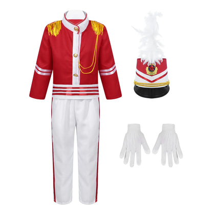 Boys/Girls Nutcracker Drum and Trumpet Team Costume (Age 4-12YRS) Red A