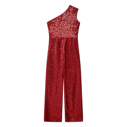 Girls Sequin One Shoulder Jumpsuit (Age 6-16YRS)