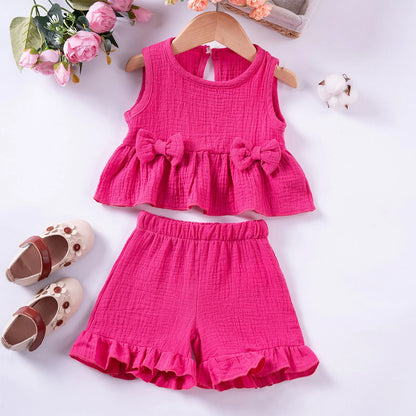 Baby/Toddler Sleeveless Bowknot Ruffled Vest Camisole & Shorts (Age 6M-5YRS)