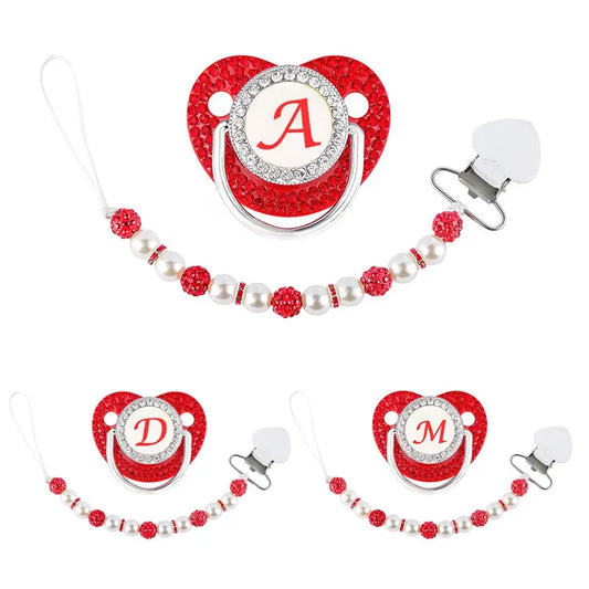 Baby Red Rhinestone Zircon Luxury Personalised Pacifier Dummy Clip