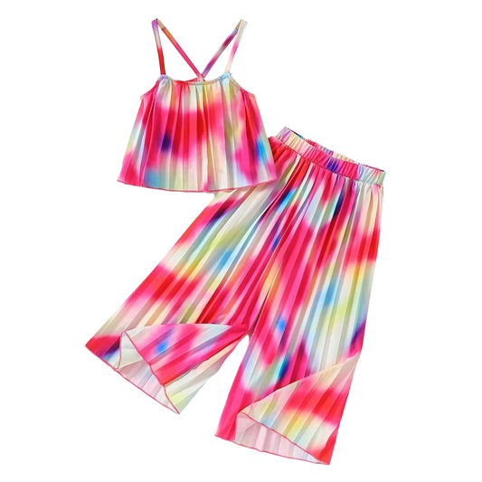 Girls Pleated Spaghetti Strap Camisoles Top & Wideleg Trousers (Age 4-7YRS)