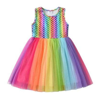 Girls Rainbow Tulle Party Dress (Age 5-8 YRS) Multi
