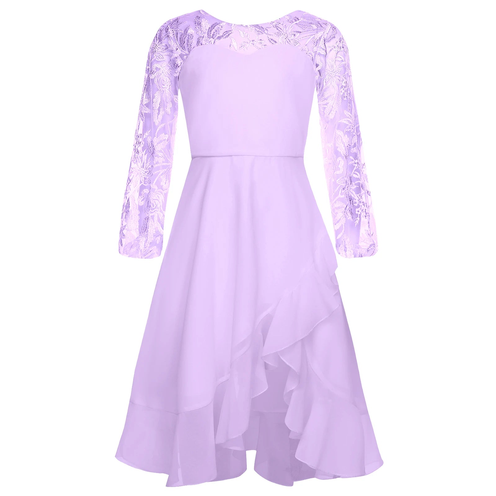 Girls Chiffon Long Sleeve High Waist Mesh Embroidery Dress (Age 8-16 YRS)