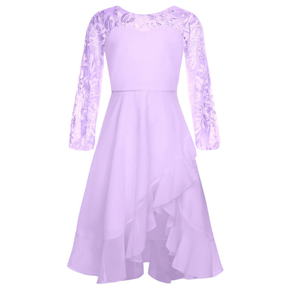 Girls Chiffon Long Sleeve High Waist Mesh Embroidery Dress (Age 8-16 YRS)