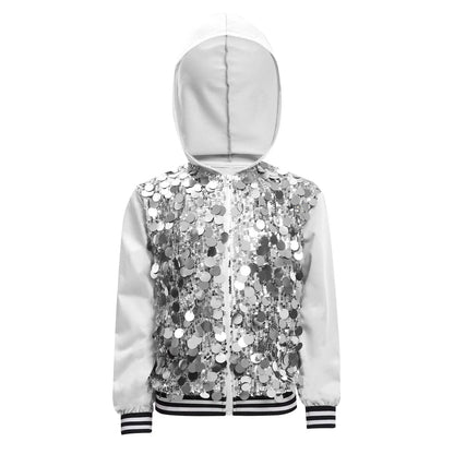 Girls Metallic Shiny Sequins Hooded Jacket (Age 6-16 YRS)