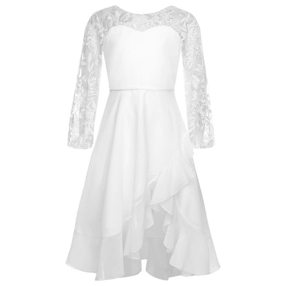 Girls Chiffon Long Sleeve High Waist Mesh Embroidery Dress (Age 8-16 YRS)