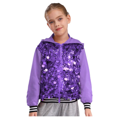 Girls Metallic Shiny Sequins Hooded Jacket (Age 6-16 YRS)
