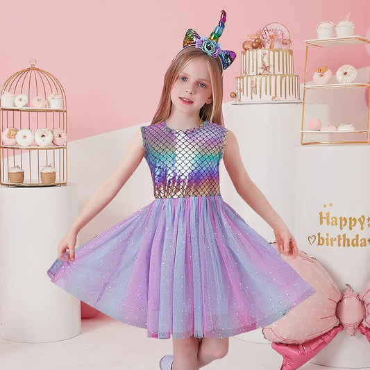 Girls Sleeveless Tulle Dress (Age 3-8YRS) Purple