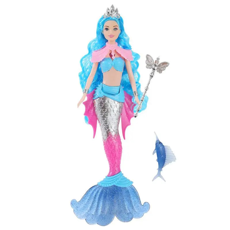 Mermaid Dolls – Music & Lighting Kids Toys | Colorful Hair (Pink, Blue, Red, Purple) | DIY Accessories Blue