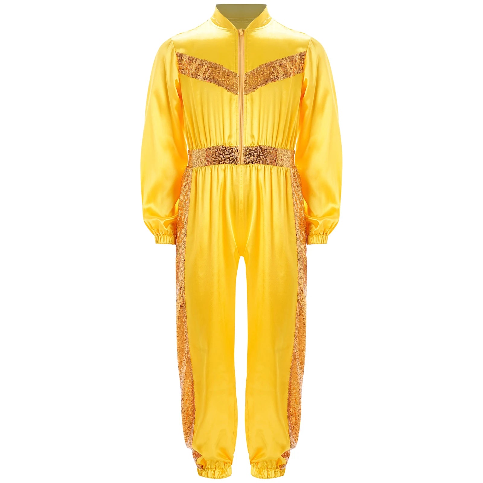Girls Sequin Satin m Long Sleeve Zipper Jumpsuit (Age 6-16 YRS)
