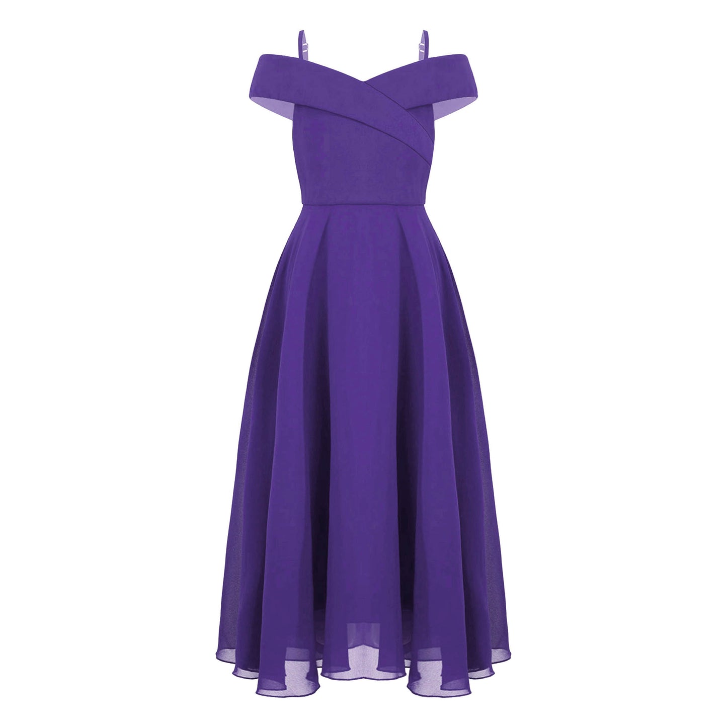 Girls Chiffon Off-the-Shoulder Adjustable A-Line Dress (Age 4-16 YRS)