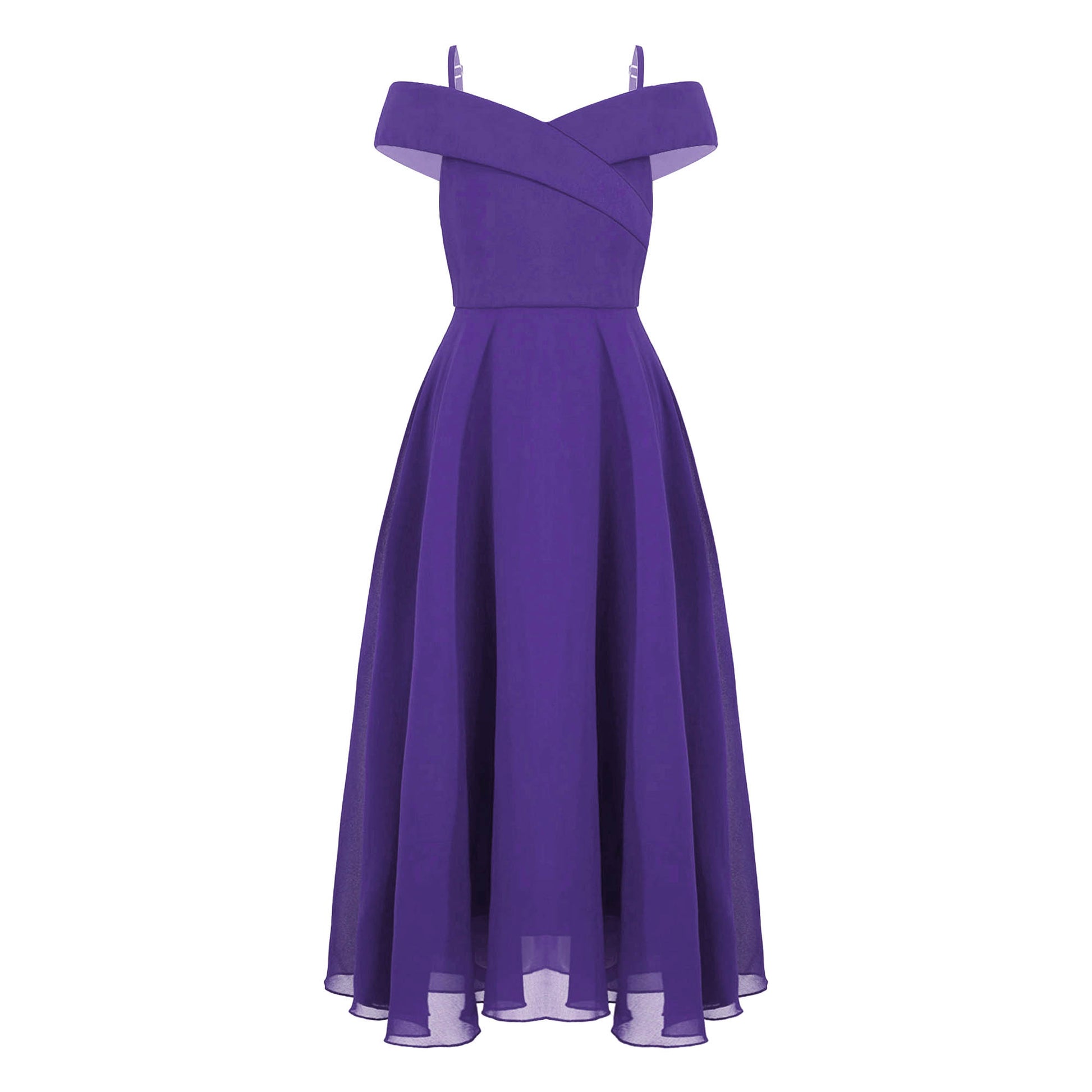 Girls Chiffon Off-the-Shoulder Adjustable A-Line Dress (Age 4-16 YRS)