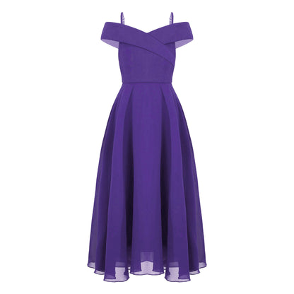 Girls Chiffon Off-the-Shoulder Adjustable A-Line Dress (Age 4-16 YRS)