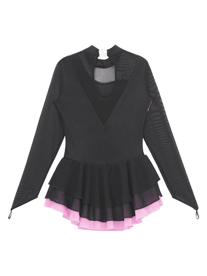 Girls Rhinestone Figure Skating Leotard Dress (Age 6-16 YRS)