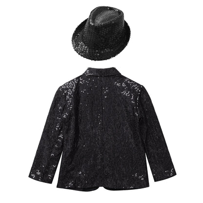 Boys Sequin Dance Tuxedo Jacket Suit & Fedora Hat (Age 6-16 YRS)