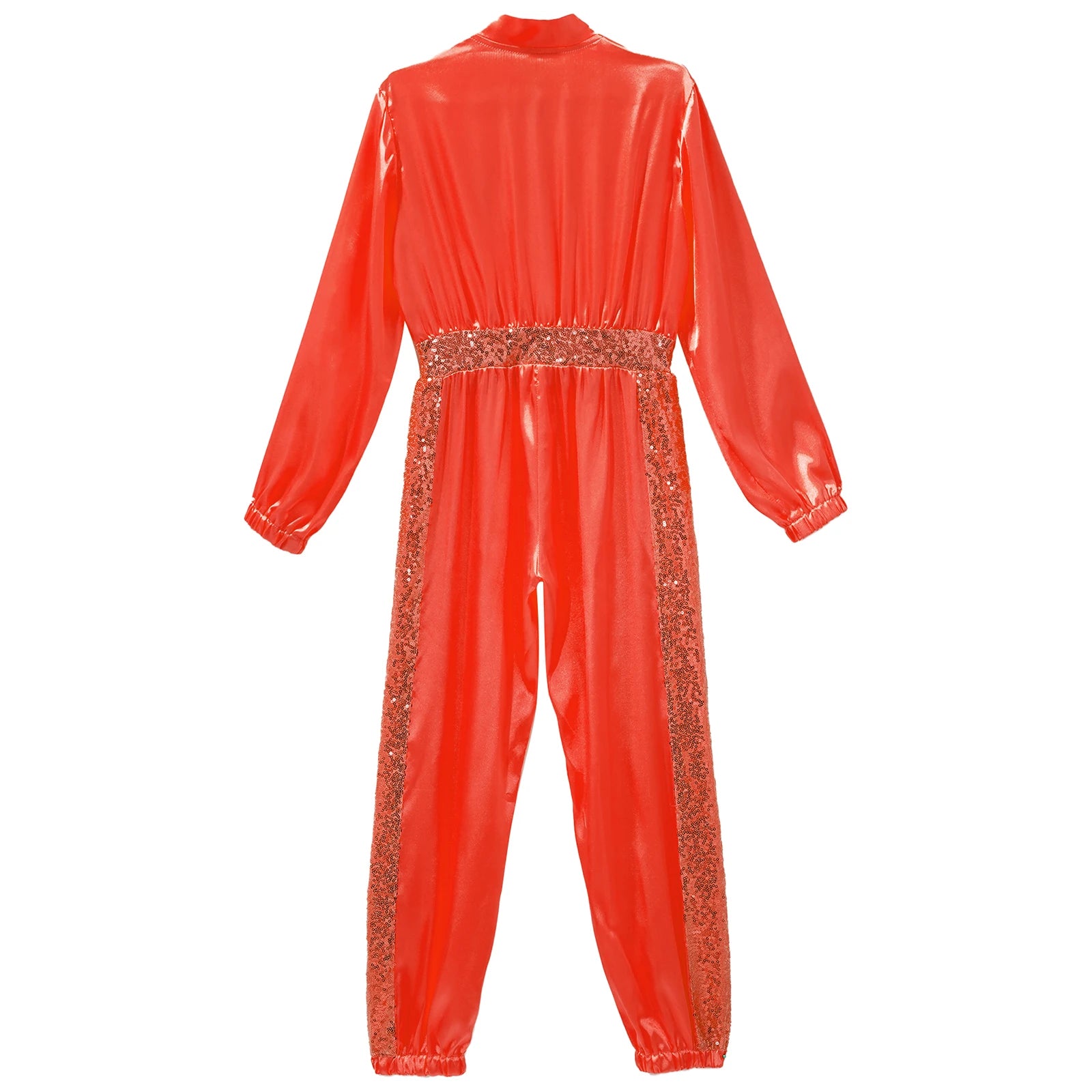 Girls Sequin Satin m Long Sleeve Zipper Jumpsuit (Age 6-16 YRS)
