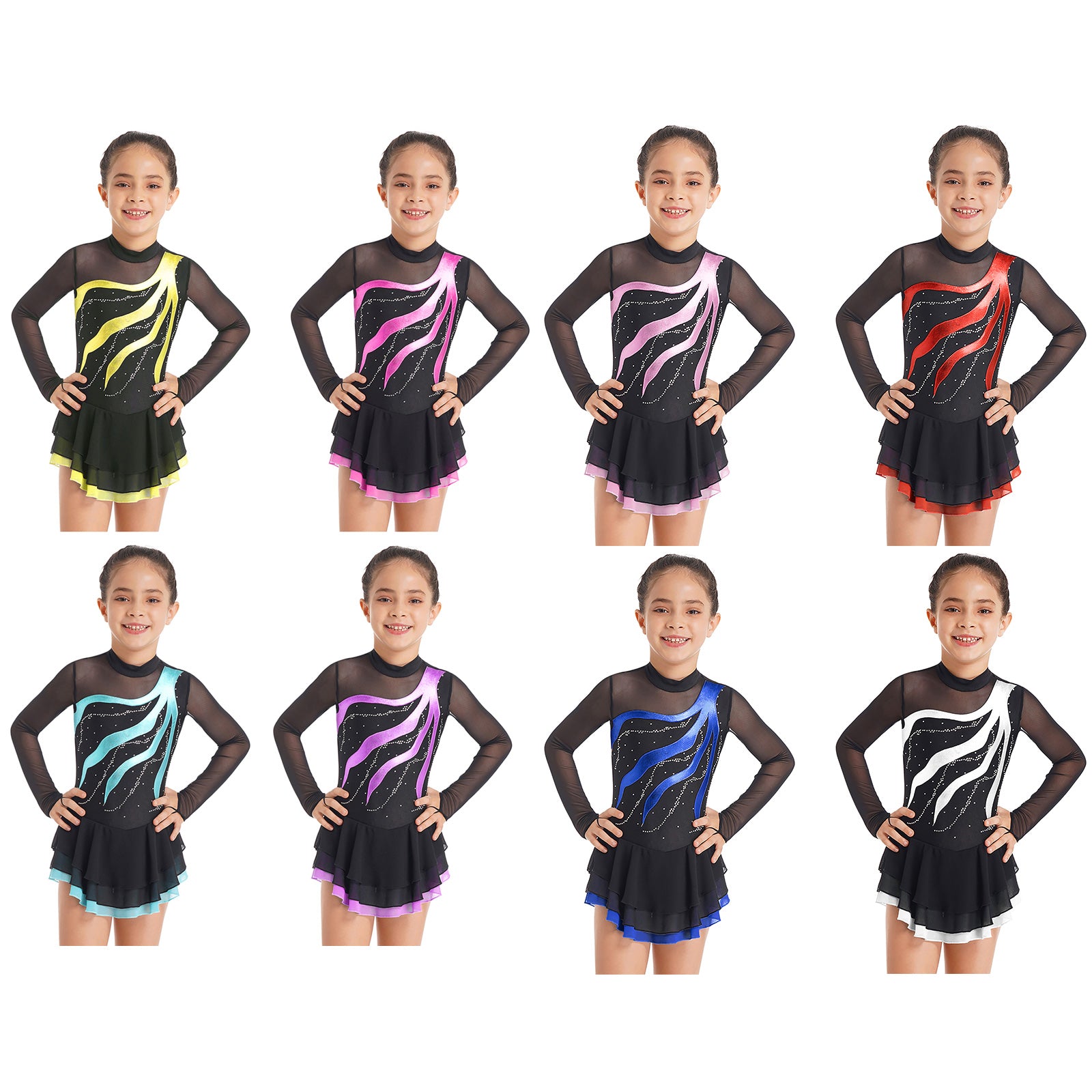 Girls Rhinestone Figure Skating Leotard Dress (Age 6-16 YRS)