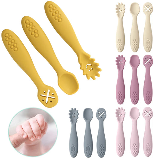 3 Pack - Silicone Spoon Fork Baby Utensils Set
