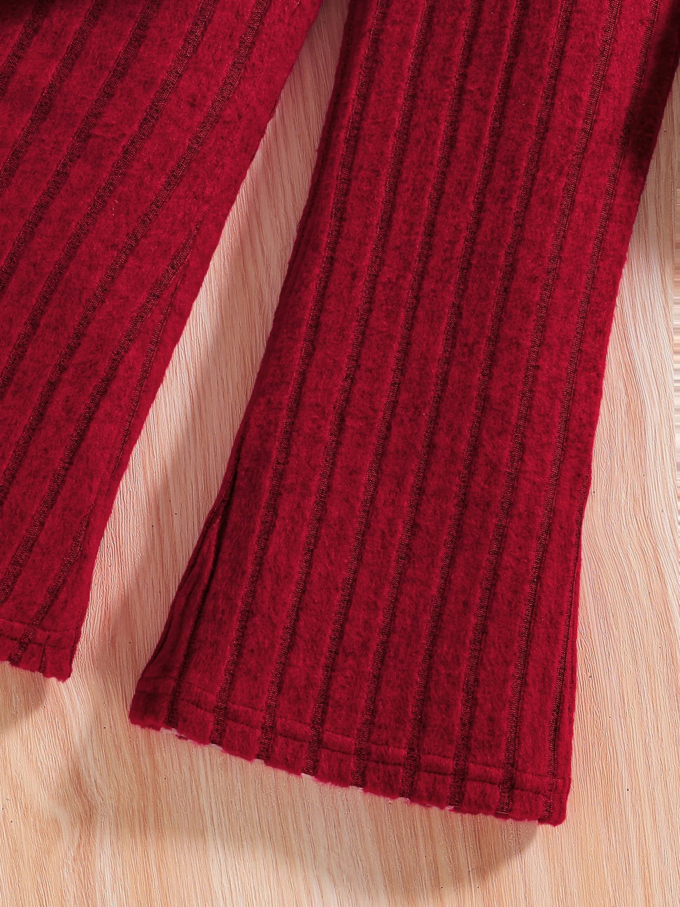 Girls Knitted Red Long-sleeved Jumper & Wide-Leg Trousers Set (Age 4-8 YRS)