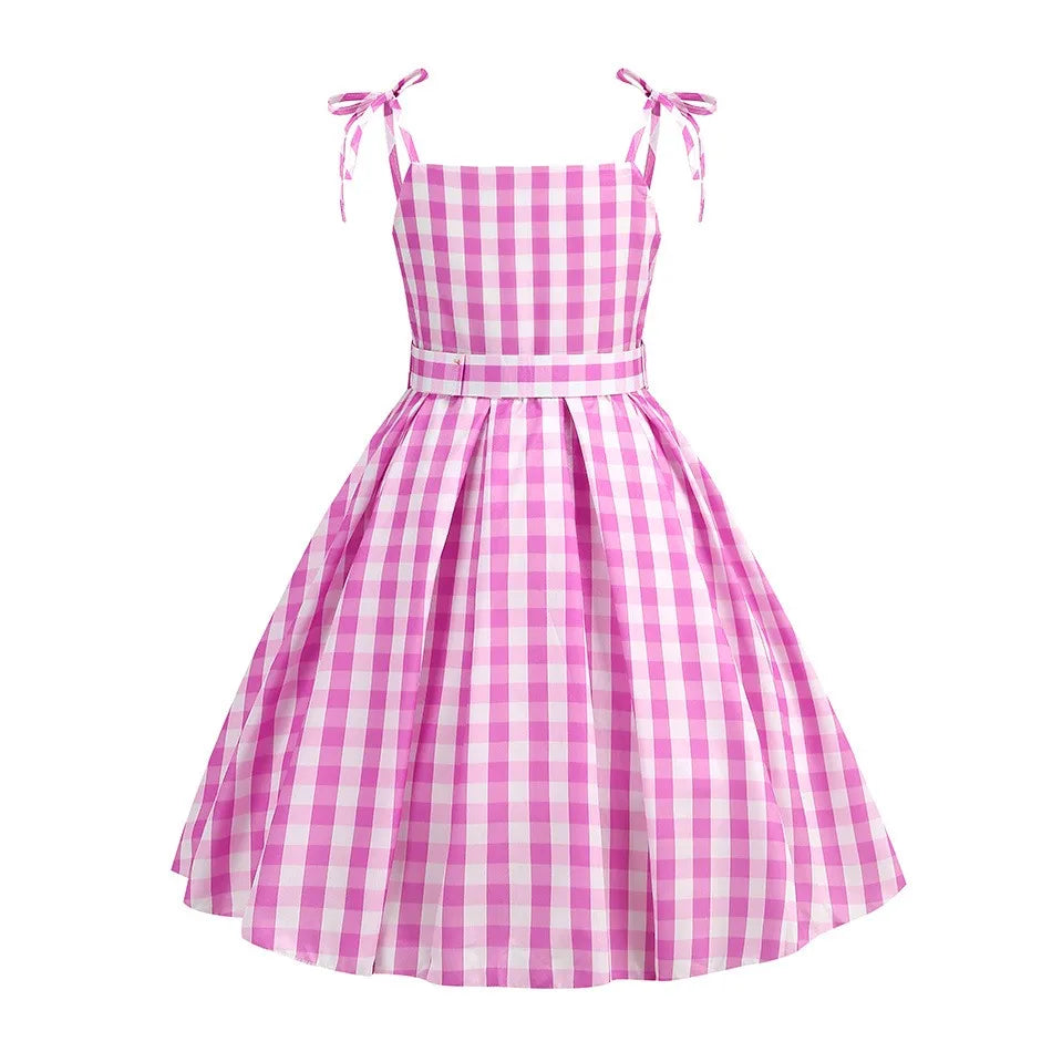 Girl Pink Barbi Plaid Dress With Accessories (Age 24M-12 YRS)