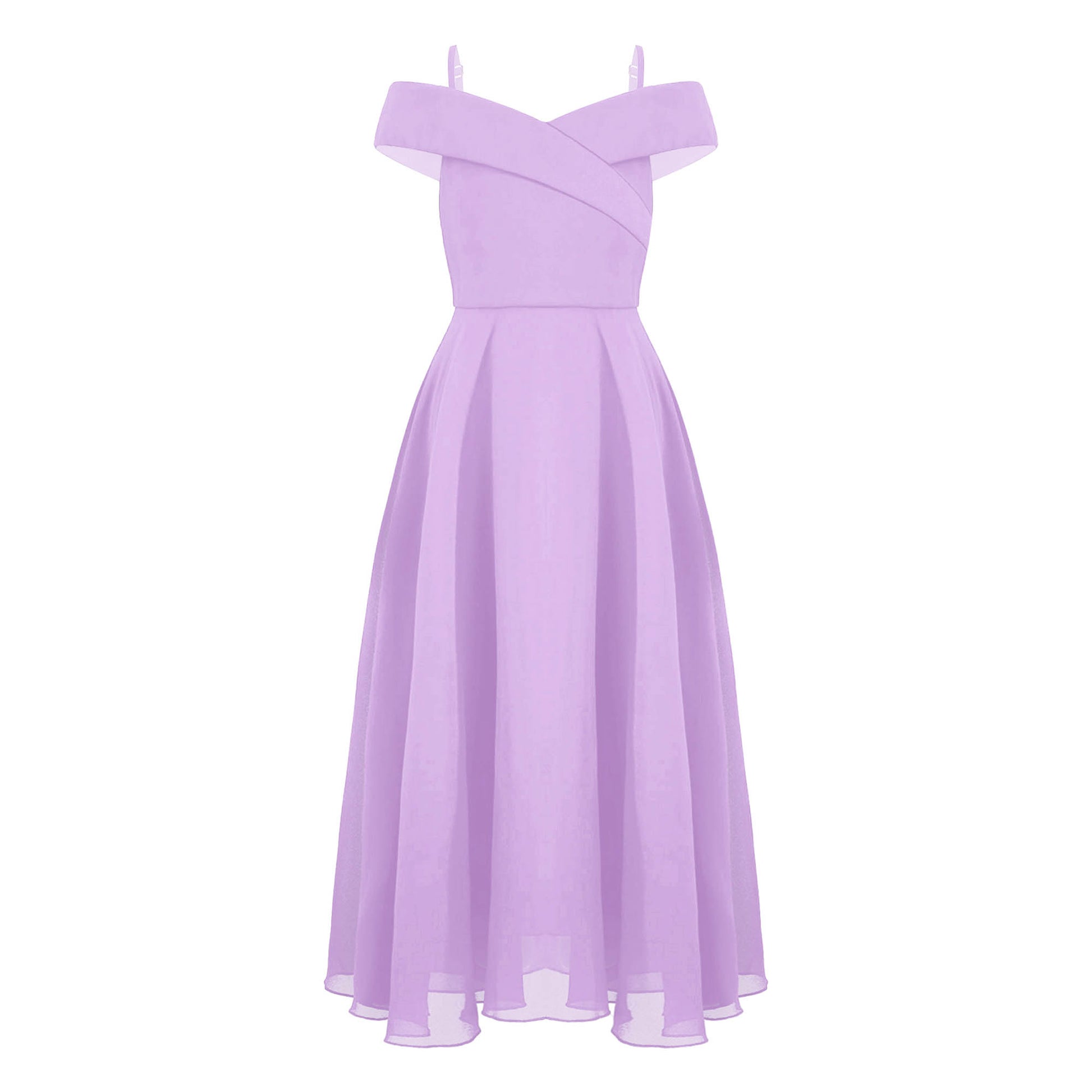 Girls Chiffon Off-the-Shoulder Adjustable A-Line Dress (Age 4-16 YRS)