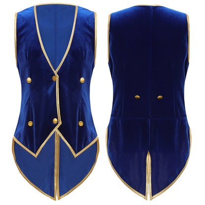Boys Medieval Renaissance Tailcoat Vest Costume (Age 6-16YRS) Royal Blue