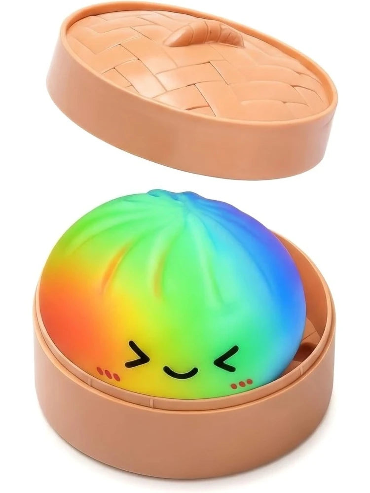 Rainbow Color Dumpling Squishy Toy with Bamboo Slow Rising Stress Relief Fidget Ball Soft Squeeze Toys for Adults & Kids Dumpling with Box