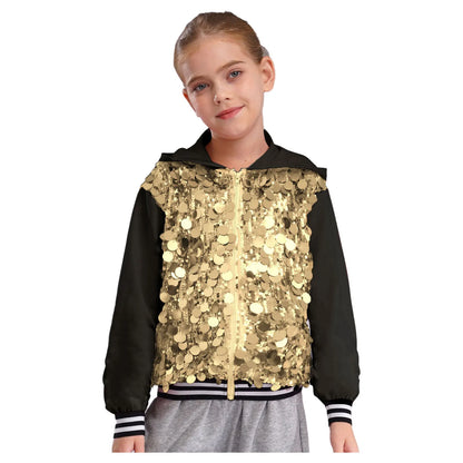 Girls Metallic Shiny Sequins Hooded Jacket (Age 6-16 YRS)