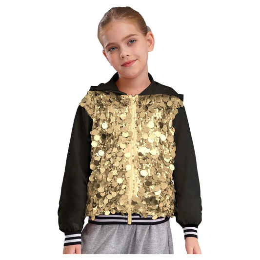 Girls Metallic Shiny Sequins Hooded Jacket (Age 6-16 YRS)